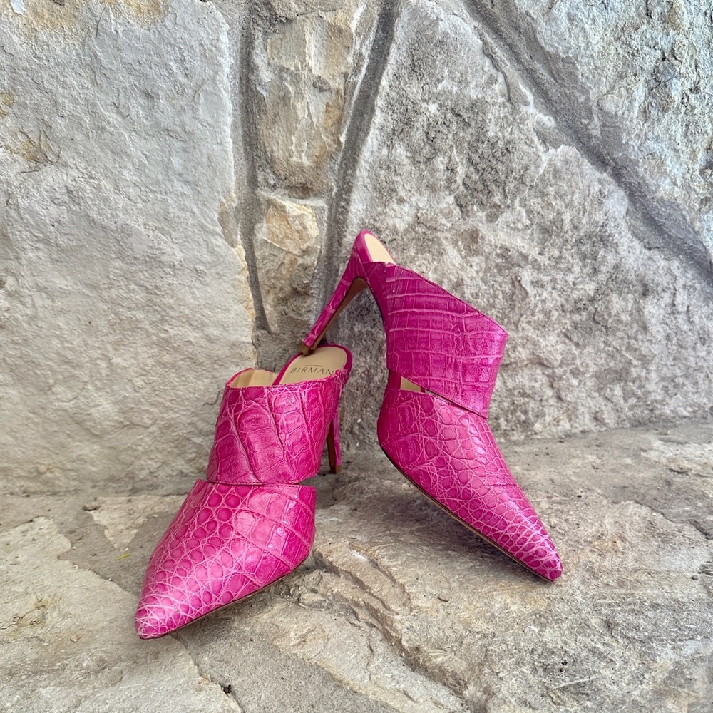 Alexandre Birman Pink Faux Crocodile Mule Heel Size 7